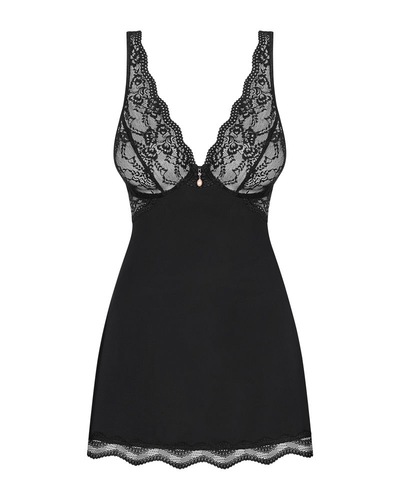 Obsessive Babydoll met open rug - Zwart