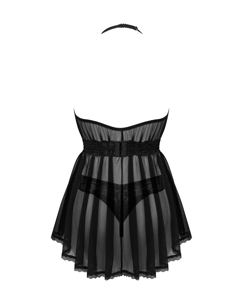 Obsessive Serafia babydoll met string - Zwart
