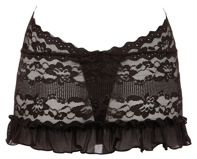 Cottelli LINGERIE bloemenkant jurk met halternek - Zwart