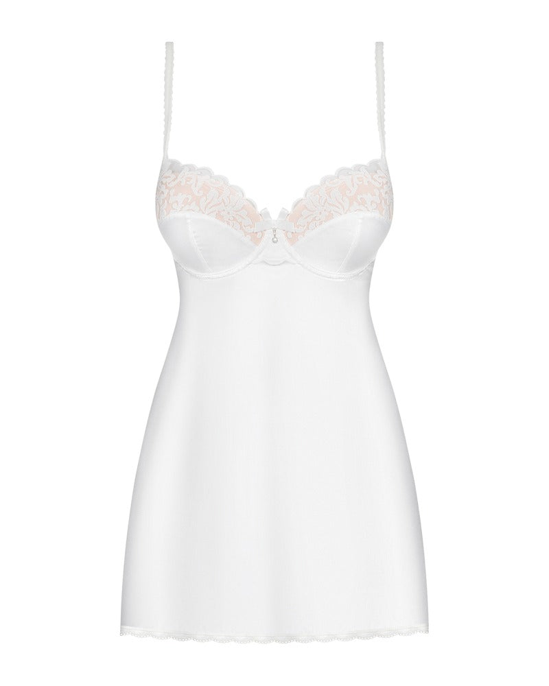 Obsessive Chemise met tule en borduurwerk - Wit