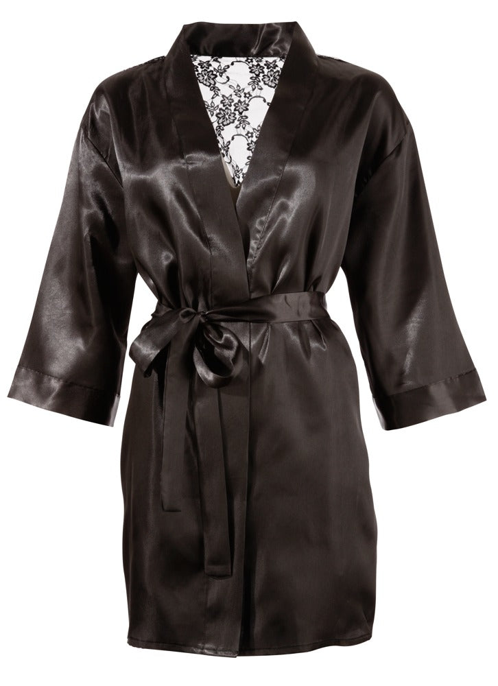 Cottelli LINGERIE kimono met bloemenkant - Zwart