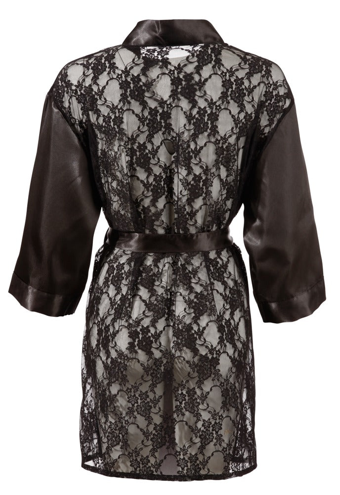 Cottelli LINGERIE kimono met bloemenkant - Zwart
