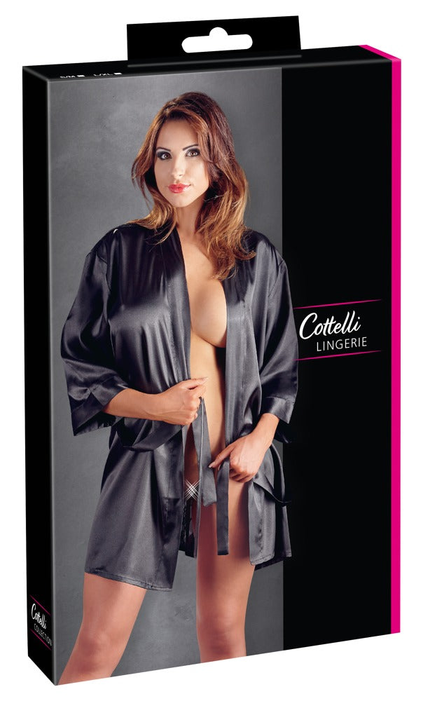 Cottelli LINGERIE kimono met bloemenkant - Zwart