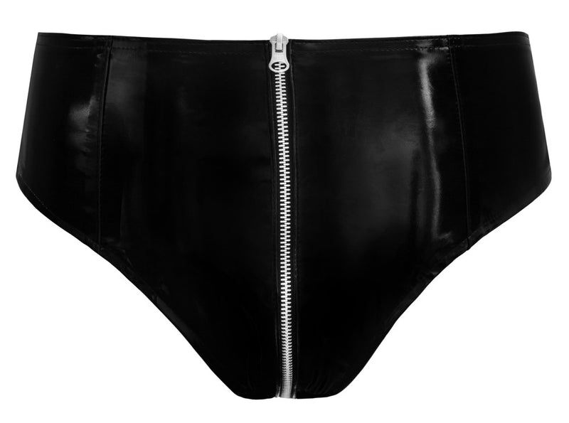 Black Level Slip glanzend vinyl met metalen rits - Zwart