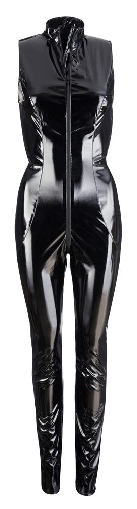 Black Level Jumpsuit glanzend vinyl met 2-weg ritssluiting - Zwart