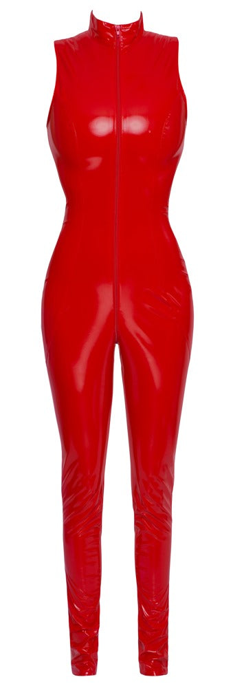 Black Level Jumpsuit glanzend vinyl met 2-weg ritssluiting - **Rood**