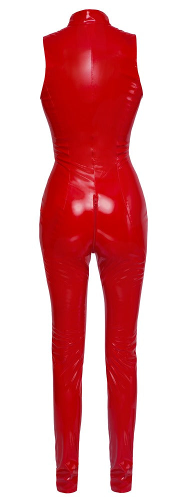 Black Level Jumpsuit glanzend vinyl met 2-weg ritssluiting - **Rood**