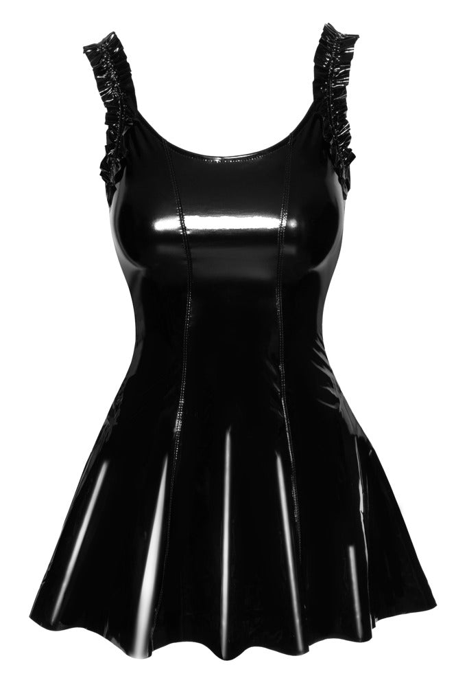 Noir vinyl jurk met ruches - Zwart
