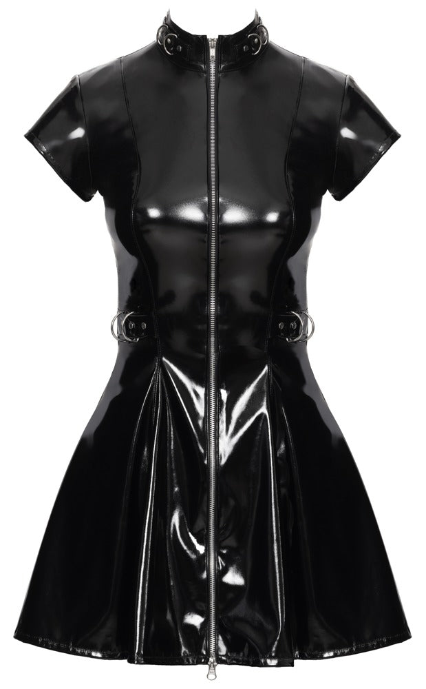 Black Level vinyl minijurk met korte mouwen - Zwart