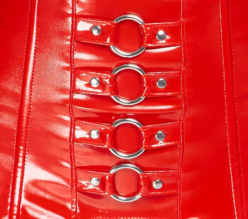 Black Level Vinyl jarretel riem met ringen - Rood