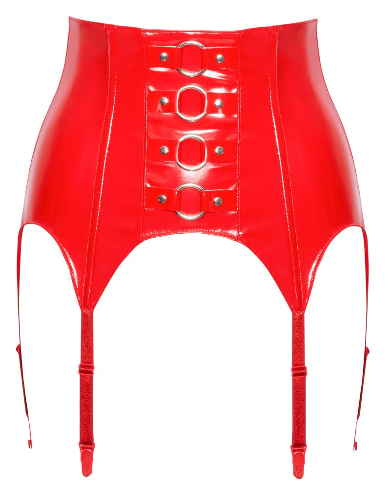 Black Level Vinyl jarretel riem met ringen - Rood