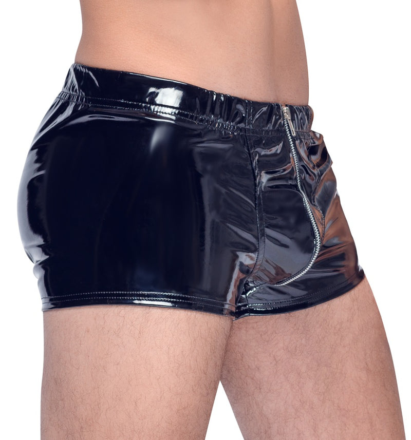 Black Level Boxer glanzend vinyl met metalen rits - Zwart