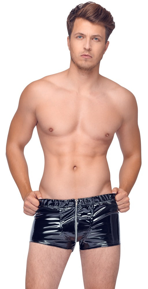 Black Level Boxer glanzend vinyl met metalen rits - Zwart