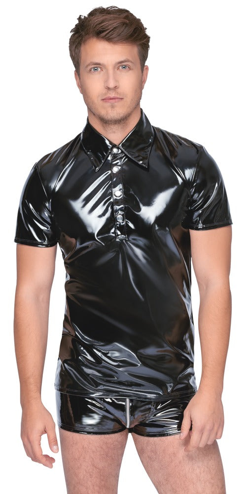 Black Level Poloshirt glanzend vinyl, figuurvormend - Zwart
