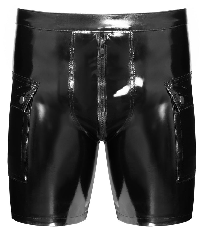 Black Level Vinyl short met klepzakken en ritssluiting - Zwart