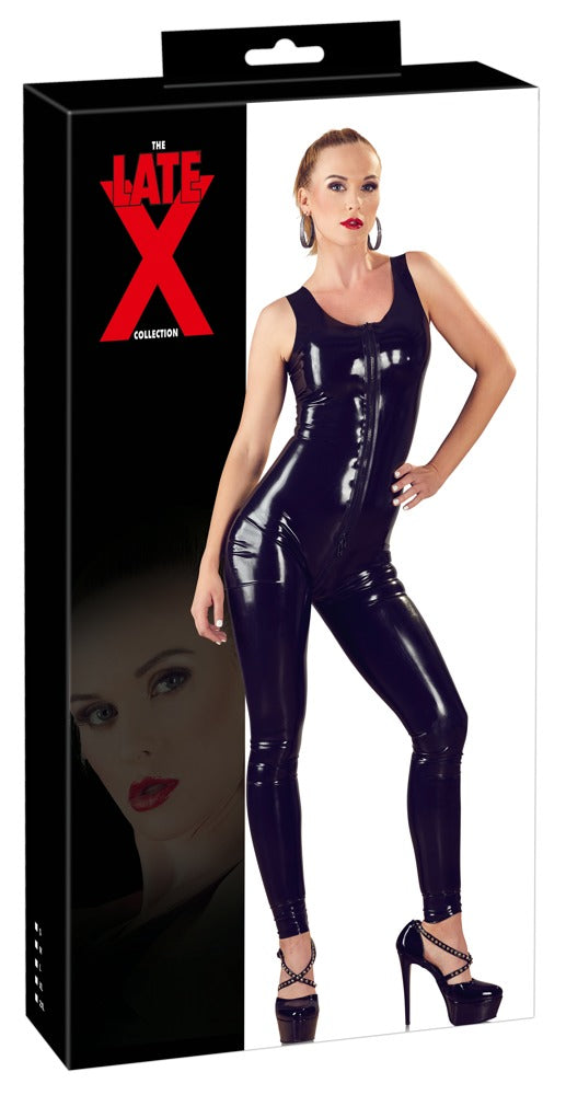 Late X mouwloze catsuit met 3-weg rits - Zwart