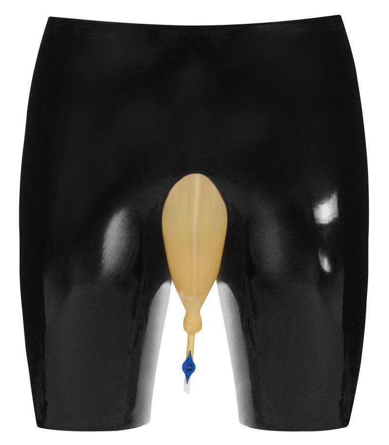Late X Latex boxer met urinezak en aflaatventiel - Zwart