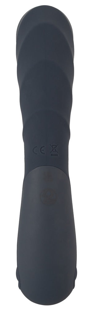 Vibrator met gegroefde schacht en clitorisstimulator - Blauw