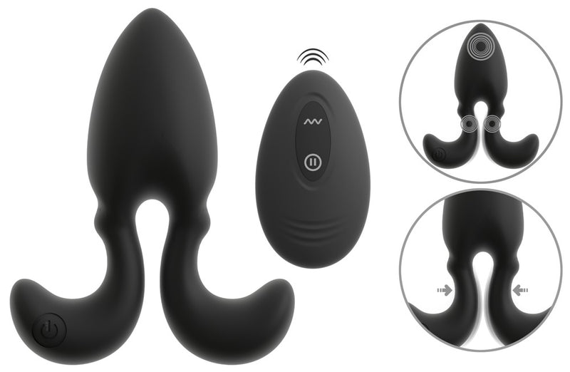 ANOS RC vibrerende butt plug met flexibele armen - Zwart