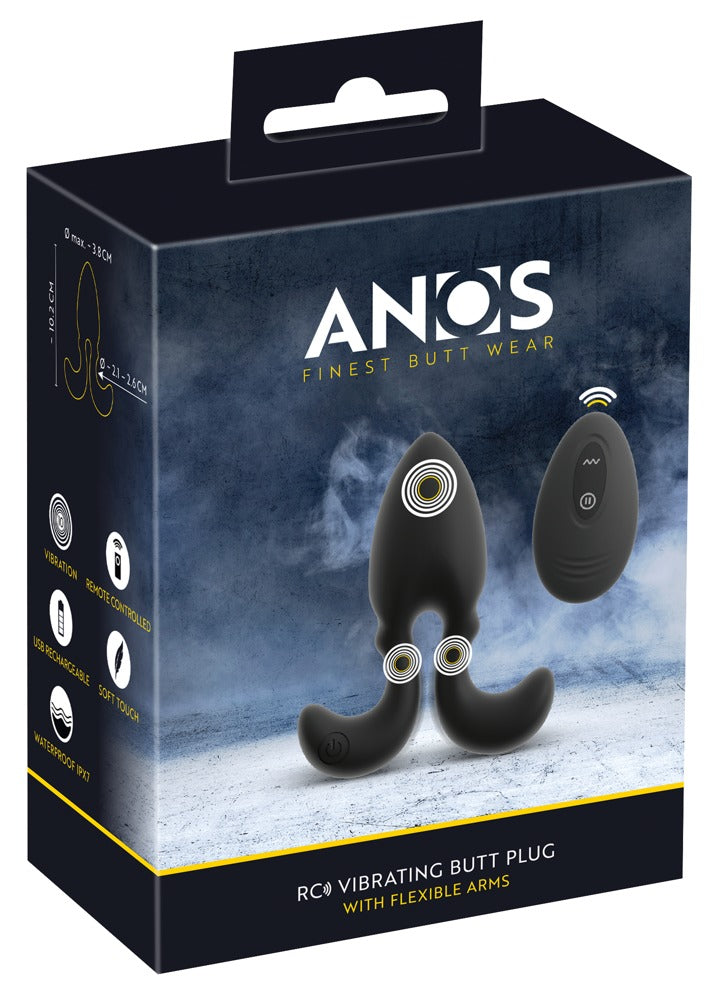 ANOS RC vibrerende butt plug met flexibele armen - Zwart
