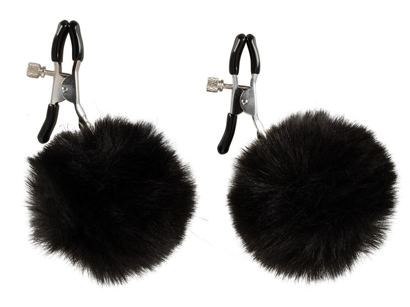 Magic Shiver Tepelklemmen met verstelbare druk en pluizige pompons - Zwart