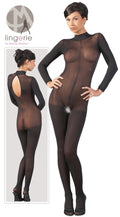NO:XQSE Catsuit lange mouwen semi-transparant - Zwart