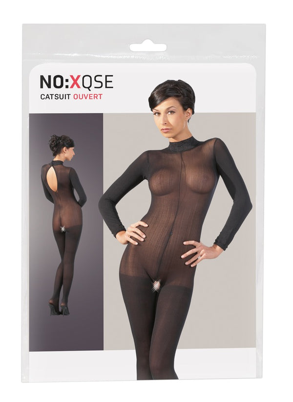 NO:XQSE catsuit met netstof en kanten kraag - Zwart - NO:XQSE - SKU: 2300570000