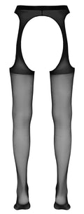 Cottelli LEGWEAR Jarretel panty fluweelzacht - Zwart
