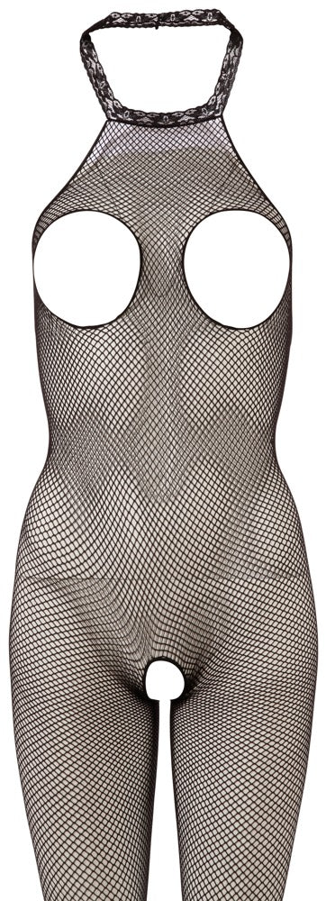 NO:XQSE Catsuit net met open borst en kruis - Zwart - NO:XQSE - SKU: 2309010000