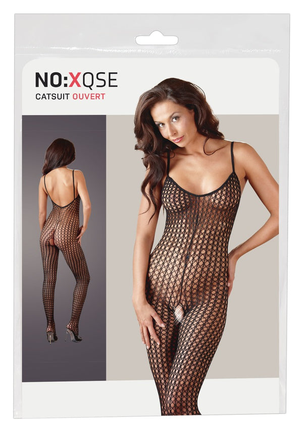 NO:XQSE transparant catsuit met open kruis - Zwart - NO:XQSE - SKU: 2313630000