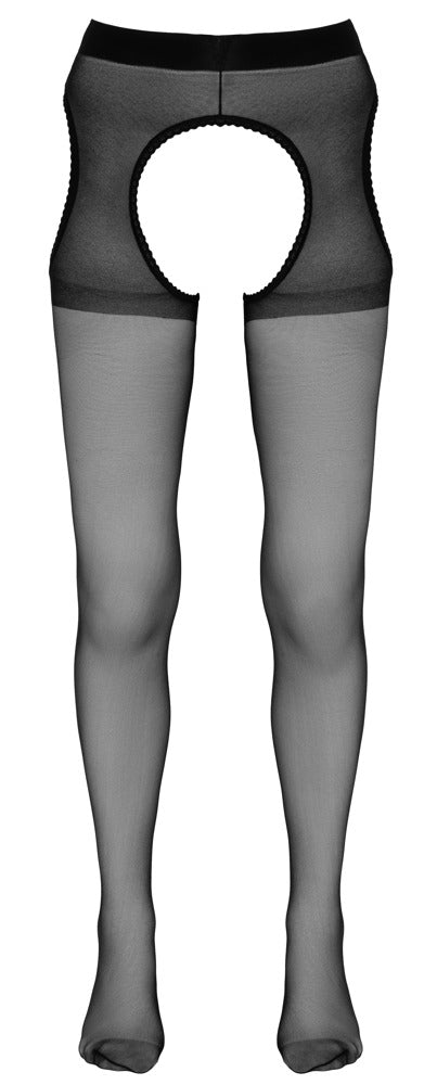 Cottelli LEGWEAR Jarretel panty met fluweelzachte stof en kanten bovenstuk - Zwart - Cottelli LEGWEAR - SKU: 2314360000