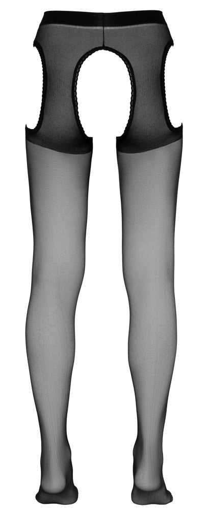 Cottelli LEGWEAR Jarretel panty met fluweelzachte stof en kanten bovenstuk - Zwart - Cottelli LEGWEAR - SKU: 2314360000