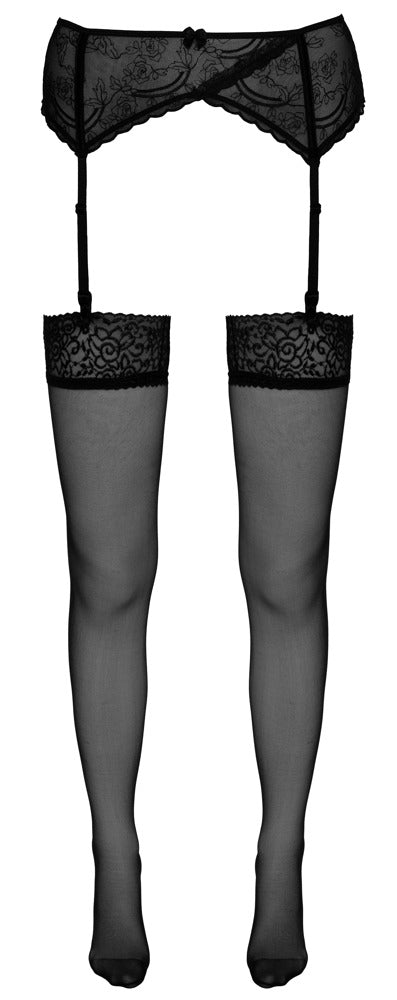 Cottelli LEGWEAR Jarretel set met wijde kanten top - Zwart