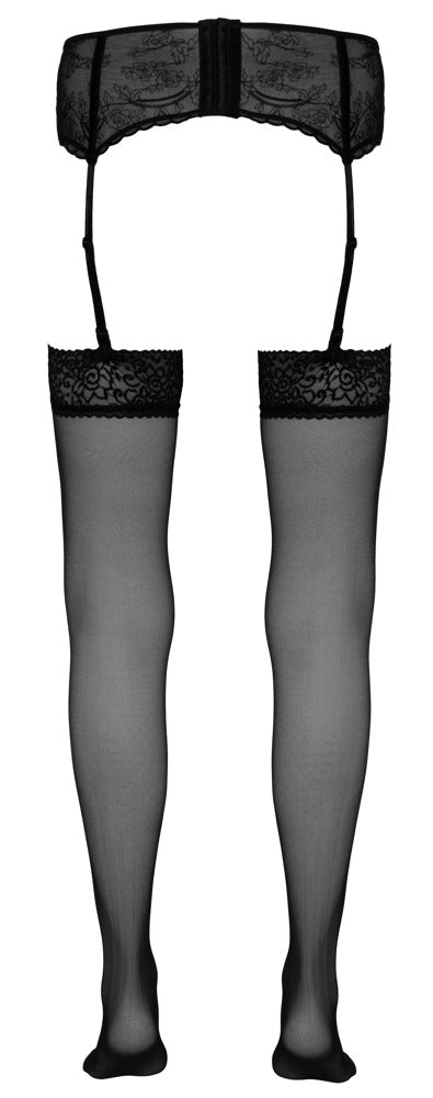 Cottelli LEGWEAR Jarretel set met wijde kanten top - Zwart