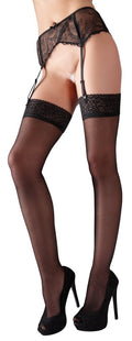 Cottelli LEGWEAR Jarretel set met wijde kanten top - Zwart