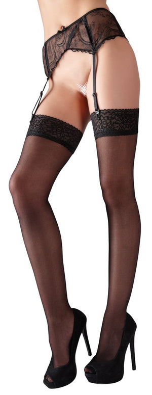 Cottelli LEGWEAR Jarretel set met wijde kanten top - Zwart