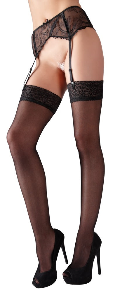 Cottelli LEGWEAR Jarretel set met wijde kanten top - Zwart