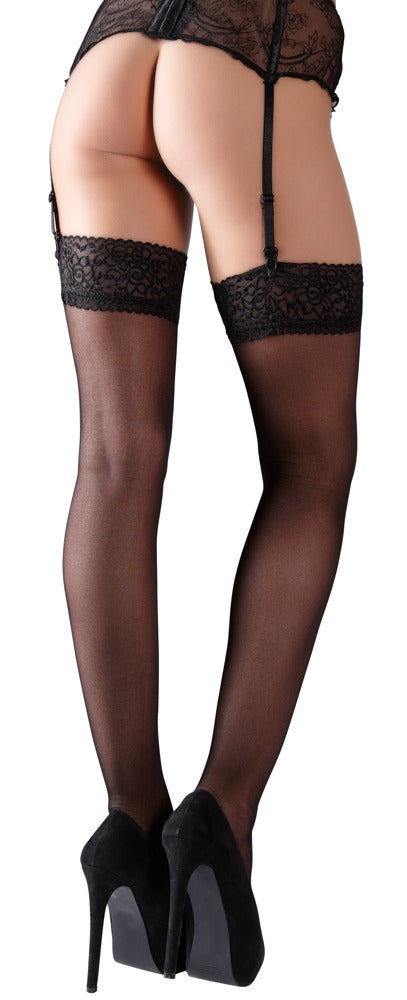 Cottelli LEGWEAR Jarretel set met wijde kanten top - Zwart - Cottelli LEGWEAR - SKU: 2319080000