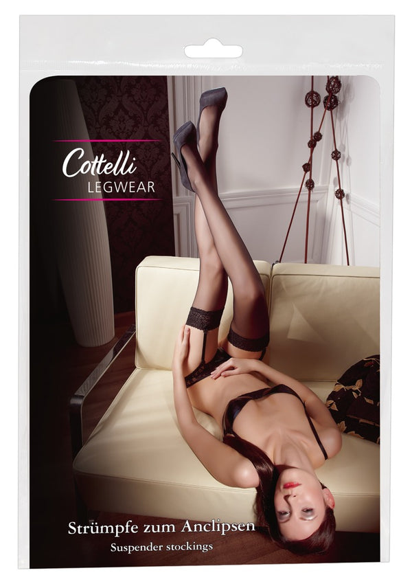 Cottelli LEGWEAR Jarretel set met wijde kanten top - Zwart - Cottelli LEGWEAR - SKU: 2319080000