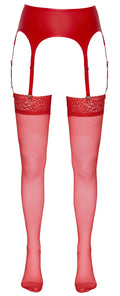 Cottelli LEGWEAR Stockings fluweelzacht met jarretel - Rood