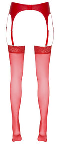 Cottelli LEGWEAR Stockings fluweelzacht met jarretel - Rood