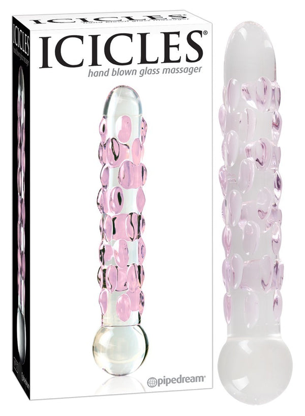 Icicles glazen dildo met stippen - Transparant - Icicles - SKU: 5023080000