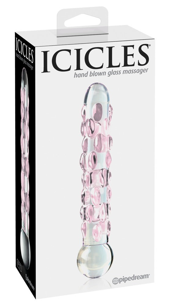 Icicles glazen dildo met stippen - Transparant - Icicles - SKU: 5023080000