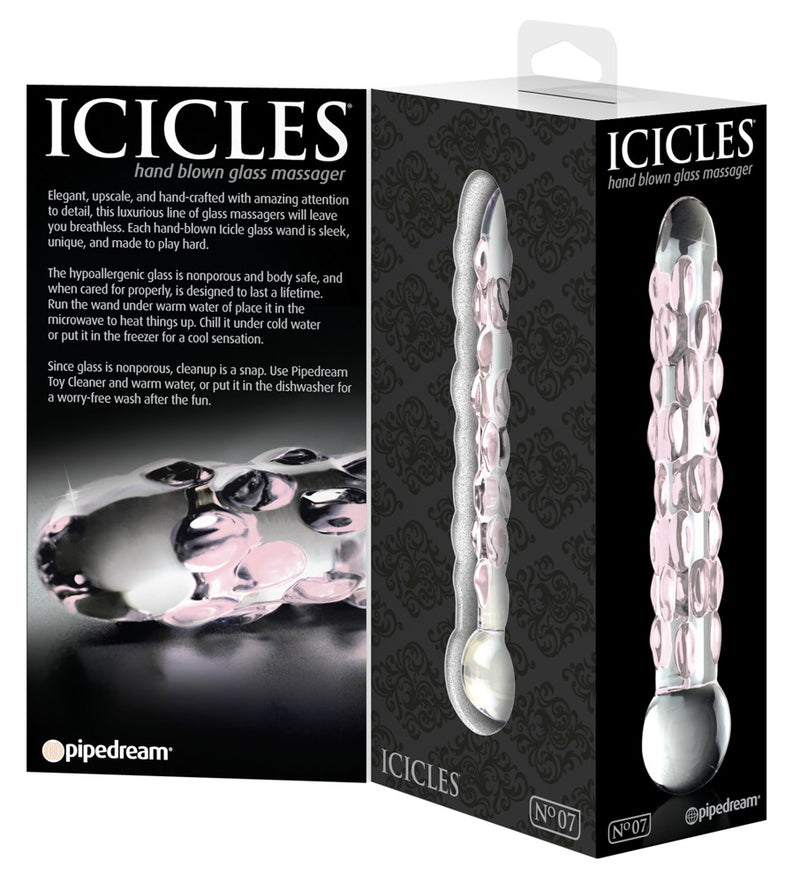 Icicles Glazen dildo met stimulerende stippen - Transparant