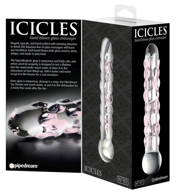 Icicles glazen dildo met stippen - Transparant - Icicles - SKU: 5023080000