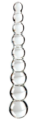 Icicles Glazen dildo met 9 kralen en verwarm/koel functie - Transparant