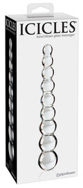 Icicles Glazen dildo met 9 kralen en verwarm/koel functie - Transparant