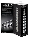 Icicles Glazen dildo met 9 kralen en verwarm/koel functie - Transparant
