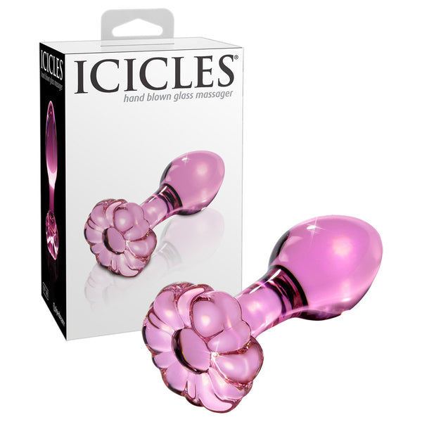 Icicles Butt plug kegelvormig met glazen bloemstop - Roze - Icicles - SKU: 5082760000