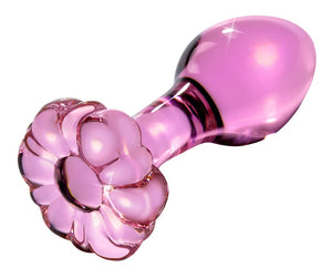 Icicles Butt plug kegelvormig met glazen bloemstop - Roze